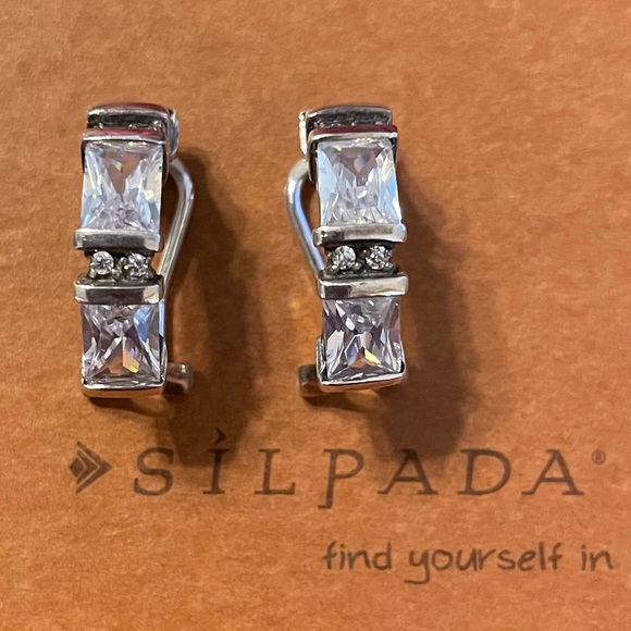 Silpada C1956 RARE Cubic Zirconia Omega Clip on Sterling Silver Earrings - Picture 1 of 16